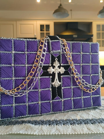 Handmade Bible / Book Bag / Shoulder Bag, Customizable and Elegant, Woven on Plastic Canvas  - For Display or Occasional Use