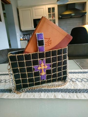 Handmade Bible / Book Bag / Shoulder Bag, Customizable and Elegant, Woven on Plastic Canvas  - For Display or Occasional Use