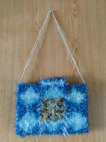 Handmade Bible / Book Bag / Shoulder Bag / Tinsel Eyelash Yarn Woven on Plastic Canvas   - For Art Display or Occasional Use