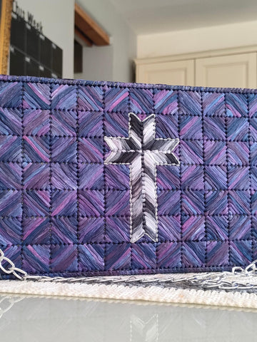 Handmade Bible / Book Bag / Shoulder Bag / Woven on Plastic Canvas with King Cole Raffia in Amythyst  - For Display or Occasional Use