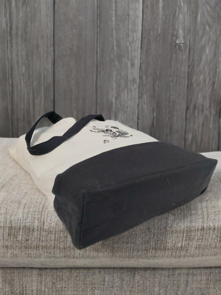 New Black and White Canvas Tote Bag, with Butterfly and Floral Bouquet Embrodery - Made to order in the UK!