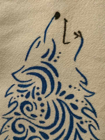 New Hand Painted Canvas Tote Bag ... Blue Howling Wolf