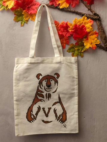 New Hand Painted Canvas Tote Bag ... Brown Bear