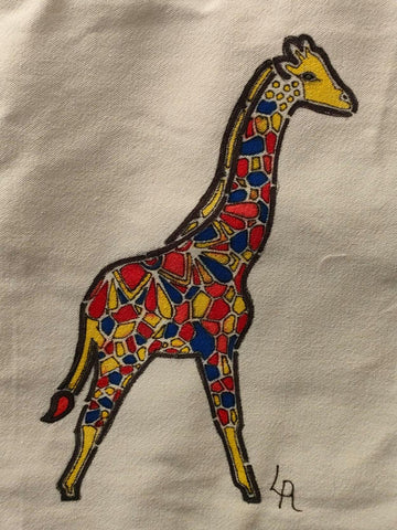 New Hand Painted Canvas Tote Bag ... Colourful Giraffe